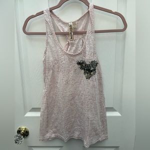 Eyeshadow Pink Tank top with front pocket with embellishments and tie in back